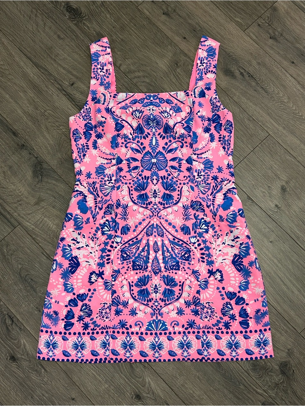 Lilly Pulitzer Pink and Blue Printed Sleeveless Romper Dress with Pockets